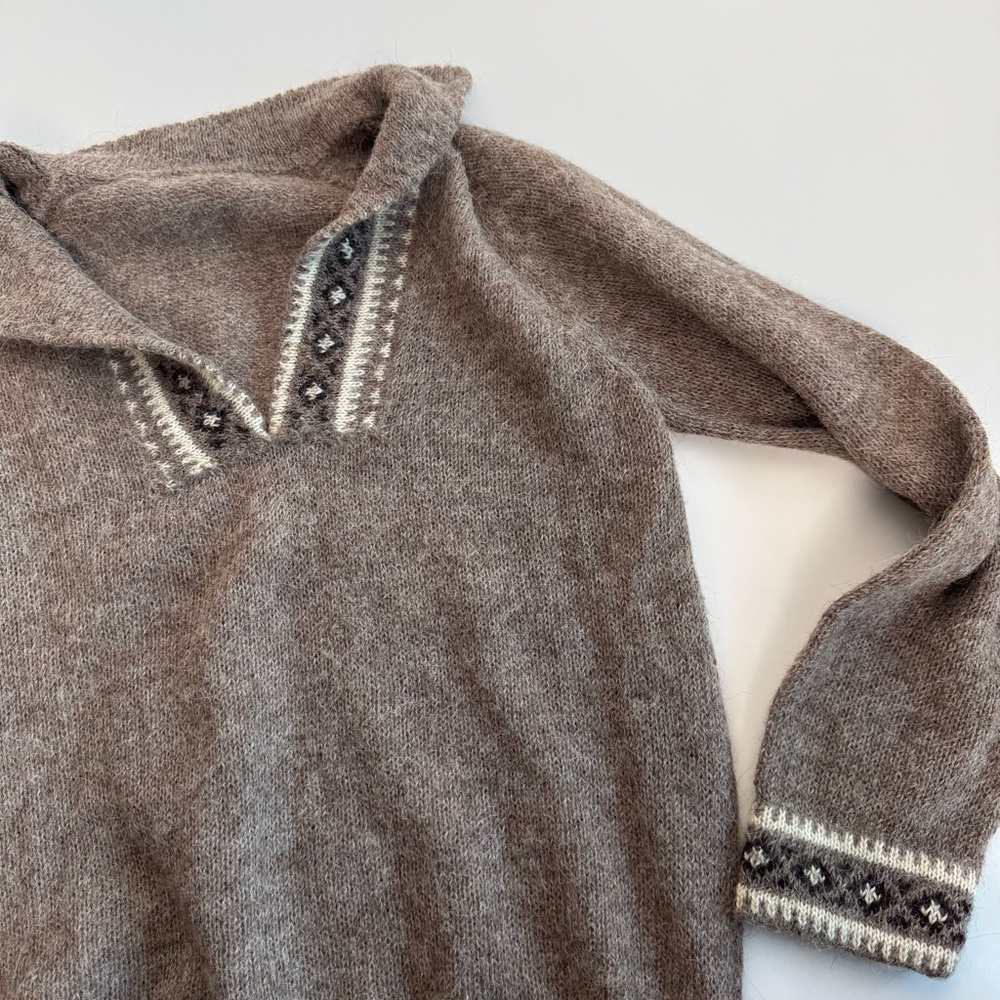 Cozy Brown Sweater with Patterned Accents
